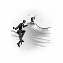 a man climbing and a man diving. thin lines minimalista. black and white tattoo design idea