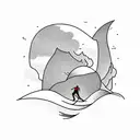 a man climbing and a man diving. thin lines minimalista. black and white tattoo design idea