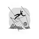 a man climbing and a man diving. thin lines minimalista. black and white tattoo design idea