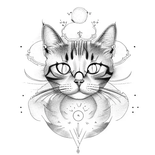 cat heaven sun tattoo design idea