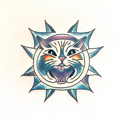 cat heaven sun tattoo design idea