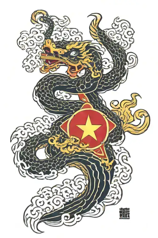 vietnamese flag waving tattoo design idea