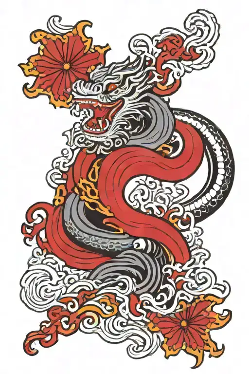 vietnamese flag waving black and white tattoo design idea