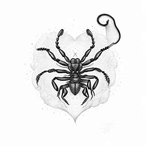 a scorpion destroying a heart tattoo design idea