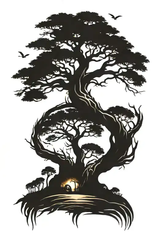 africa continent baobab tree camping tattoo design idea