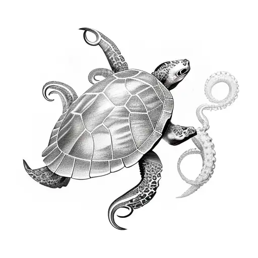 shellback turtle, anchor, squid and lion tattoo design idea