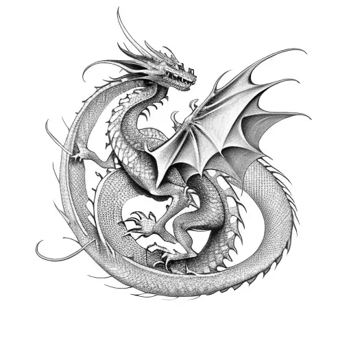 medieval Dragon climbing  tattoo design idea