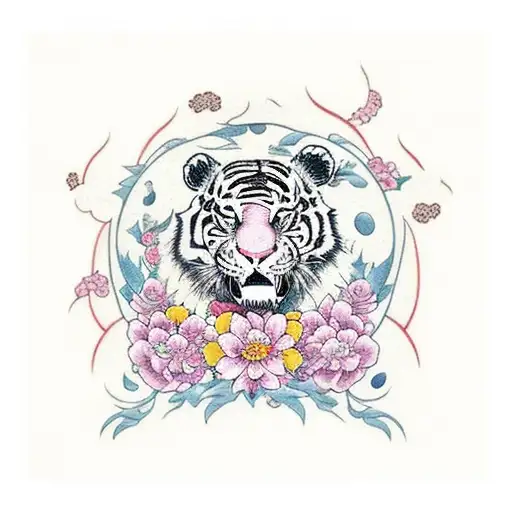 full body tigger  with flowers  tattoo design idea