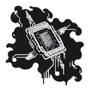 A CPU-chip with sweat dripping. Black and white drawing tattoo design idea