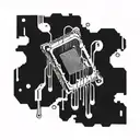 A CPU-chip with sweat dripping. Black and white drawing tattoo design idea