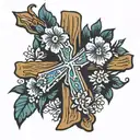 rustic cross with flowers at the bottom tattoo design idea