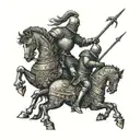 A medieval tapestry depicting a heroic battle scene, with knights in shining armor tattoo design idea