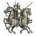 A medieval tapestry depicting a heroic battle scene, with knights in shining armor tattoo design idea