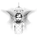 a child in a cage, who is being devoured by demons outside tattoo design idea
