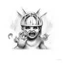 a child in a cage, who is being devoured by demons outside tattoo design idea
