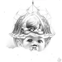 a child in a cage, who is being devoured by demons outside tattoo design idea