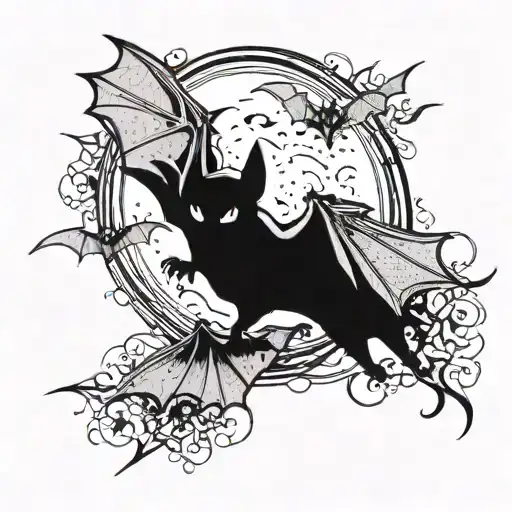 bats flying by a haunted tattoo design idea
