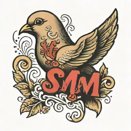 Dove with the letters S and M hidden tattoo design idea