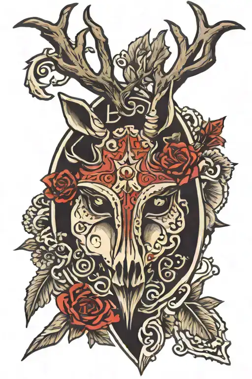 ace of spade card with elk dead head and mule deer dead head tattoo design idea