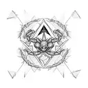 Blacked out upside down triangle. With flowers on the bottom left corner of the triangle and a scorpion on the bottom ri tattoo design idea