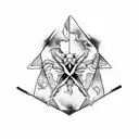 Blacked out upside down triangle. With flowers on the bottom left corner of the triangle and a scorpion on the bottom ri tattoo design idea