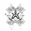 Blacked out upside down triangle. With flowers on the bottom left corner of the triangle and a scorpion on the bottom ri tattoo design idea