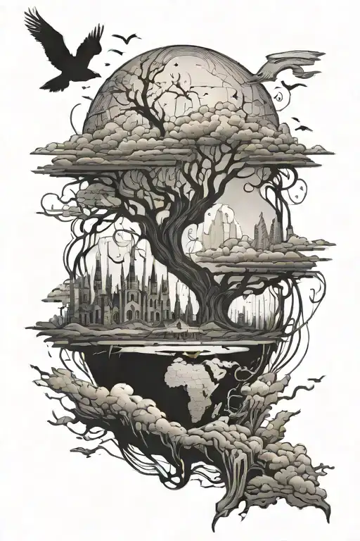 A world that looks amazing against the backdrop of layers of the lithosphere and atmosphere tattoo design idea