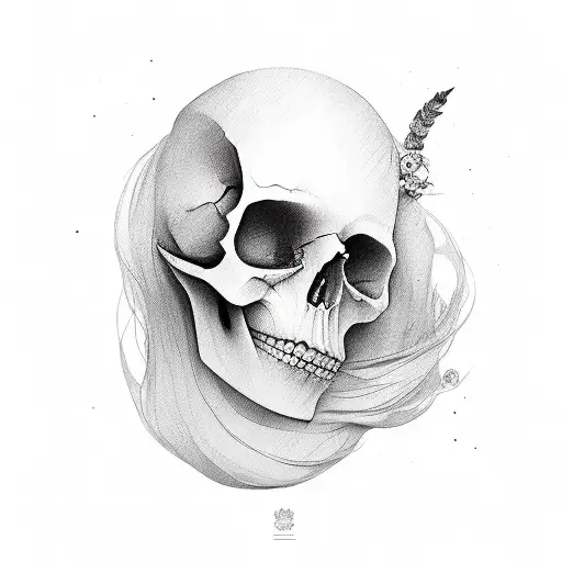 russian beautiful girl,  hiding half of her face with a half skull tattoo design idea