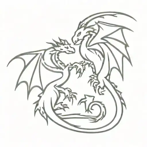 two welsh dragons intertwined tattoo design idea