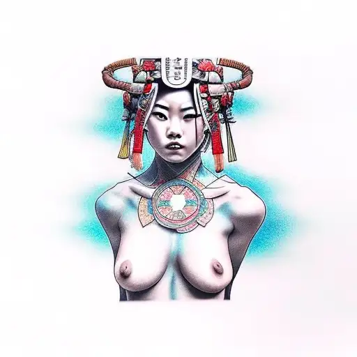 Nude samurai girl  tattoo design idea