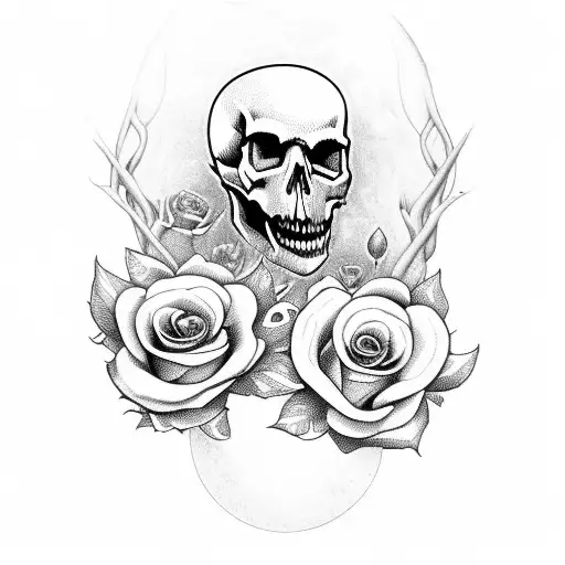 sleve design with Skull, moth and roses  tattoo design idea
