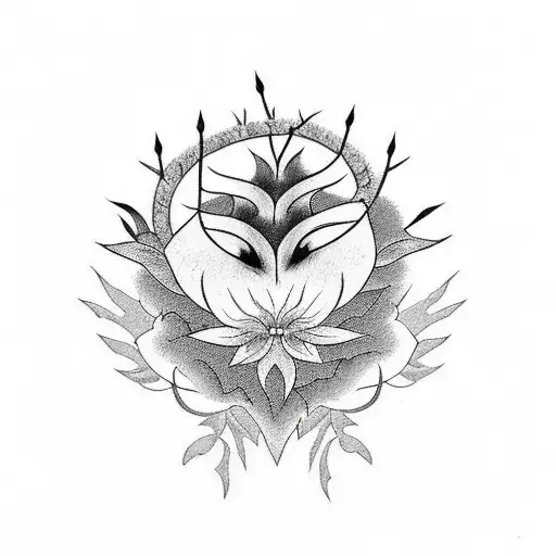 black flower with thorns at the stem, a little ash falls from the petals, Hayao Miyazaki style  tattoo design idea