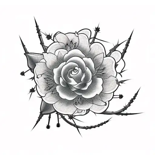 black flower with thorns at the stem, a little ash falls from the petals, Hayao Miyazaki style  tattoo design idea