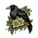 animal heads , flowers and vines surrounding a pair of hands holding a crow tattoo design idea