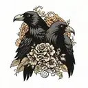 animal heads , flowers and vines surrounding a pair of hands holding a crow tattoo design idea