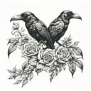 animal heads , flowers and vines surrounding a pair of hands holding a crow tattoo design idea