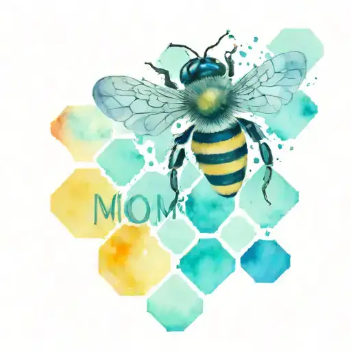 a smaller queen bee on a piece of detailed honeycomb with the word mom in it somewhere  tattoo design idea
