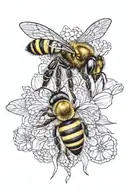a queen bee holding a purple flower on a part of a honeycomb with mom in it somewhere  tattoo design idea