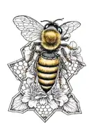 a queen bee holding a purple flower on a part of a honeycomb with mom in it somewhere  tattoo design idea