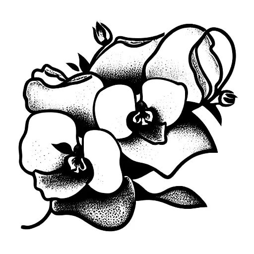 elbow bouquet of orchids, bluebells , and white roses tattoo design idea