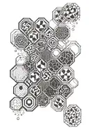hexagon pattern with gaps inbetween hexagons with water inside hexagons as if glass being filled with waves tattoo design idea