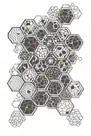 hexagon pattern with gaps inbetween hexagons with water inside hexagons as if glass being filled with waves tattoo design idea