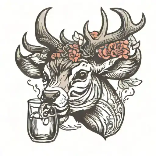 young buck drinking water tattoo design idea