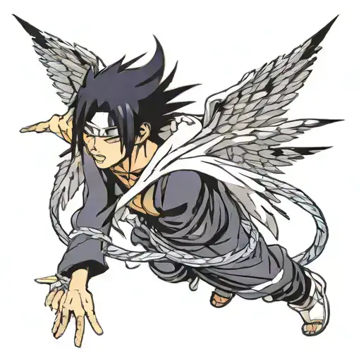 Uchiha sasuke with wings spread wide tattoo design idea