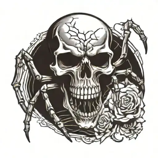 skull a spider crawling tattoo design idea