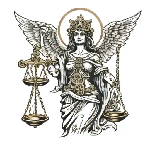 lady justice with face of la muerte tattoo design idea