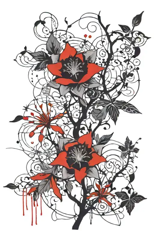 columbine flower and tree of life tattoo design idea