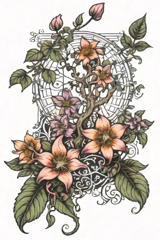 columbine flower and tree of life tattoo design idea