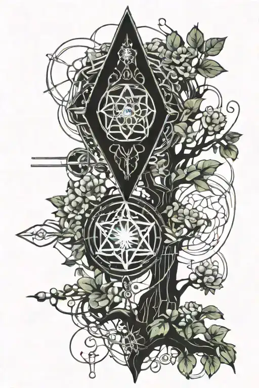 columbine flower and tree oflife tattoo design idea