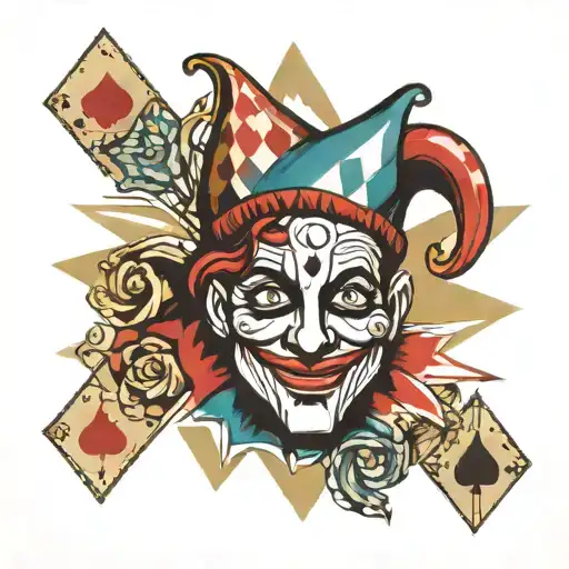 Jester, poker face, symetrical tattoo design idea